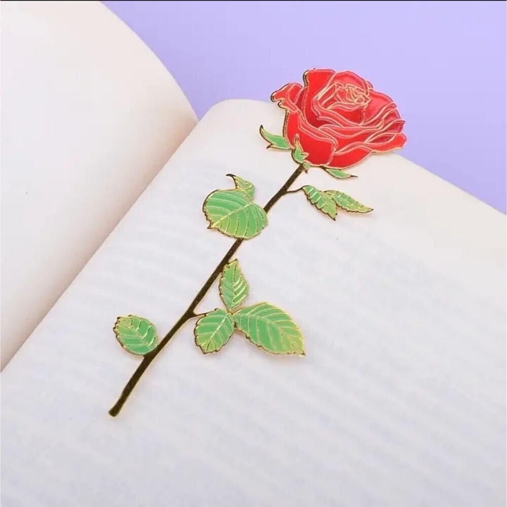 Red rose flower mesh dainty metal bookmark